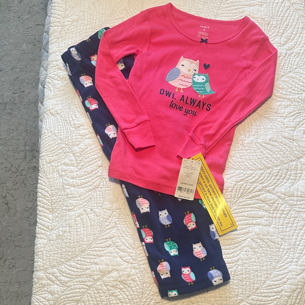 Carter's Pink and Navy Owl Pajama Set